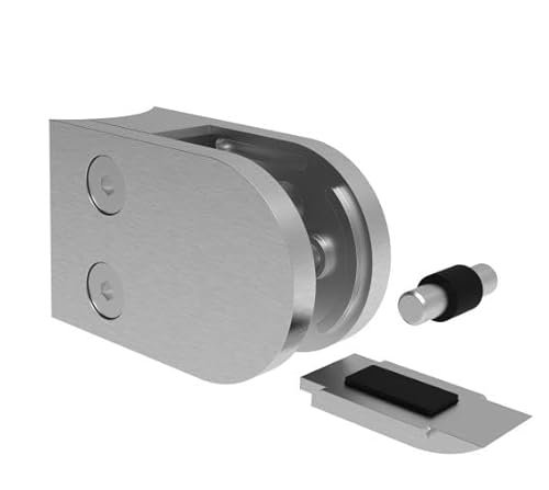 Sellon24® Edelstahl Glashalter Glasklemme halbrund Glasgeländer V2A Klemme Sicherungsplatte für Glas Glashalterung 63x45 Pfosten 42,4 Klemmhalter Sicherungsstifft Glas 6-12,76 mm Halterung (10,76 mm) von Sellon24