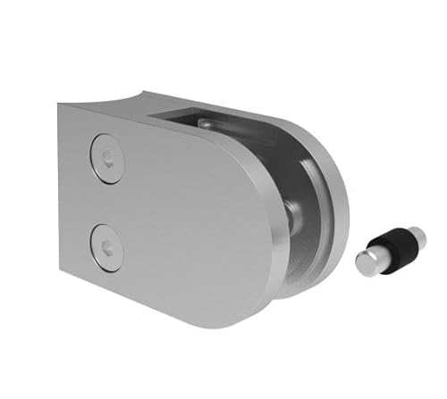 Sellon24® Edelstahl Glashalter Klemmhalter Glasklemme Geländer halbrund 63x45 Pfosten 42,4 Profil flach Halterung Halter V2A Glasgeländer Balkon Terrasse Treppen Gelaender Glashalterung Klemme MOD22 von Sellon24