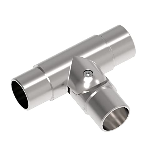 Sellon24® Edelstahl T-Stück Gelenk Steckfitting Ø42,4 Verbinder Handlaufhalter Geländer Rohrverbinder Handlaufträger mit Gelenk verstellbar Verbindungsstück Pfosten Rohr Rundrohr Handlauf Gelaender von Sellon24