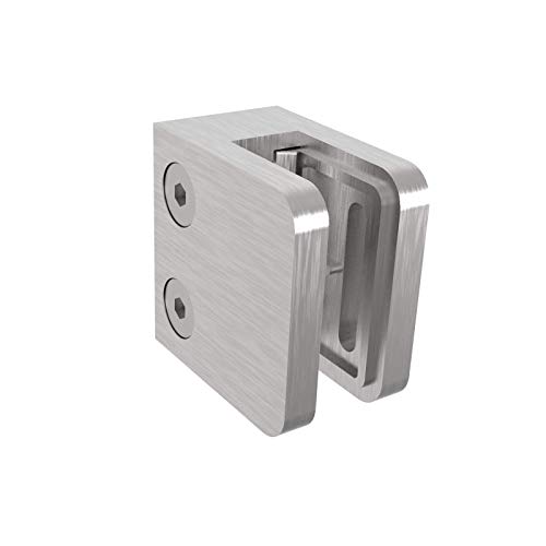 Sellon24® Edelstahl V2A Eckig Glasklemme für Glas Halterung - 30x30 mm, 4-8mm, 42,4/Flach von Sellon24