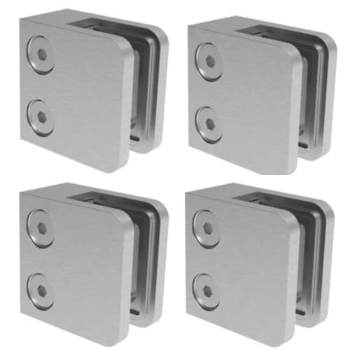 Sellon24® Glashalter 4 Stück Edelstahl Glasklemme Klemmhalter Geländer V2A Eckig 45 x 45 x 28 mm inkl. Gummieinlage, flach oder für Pfosten 42,4 Set MOD 21 (Für Rohr 42,4 + Gummi 8 mm) von Sellon24