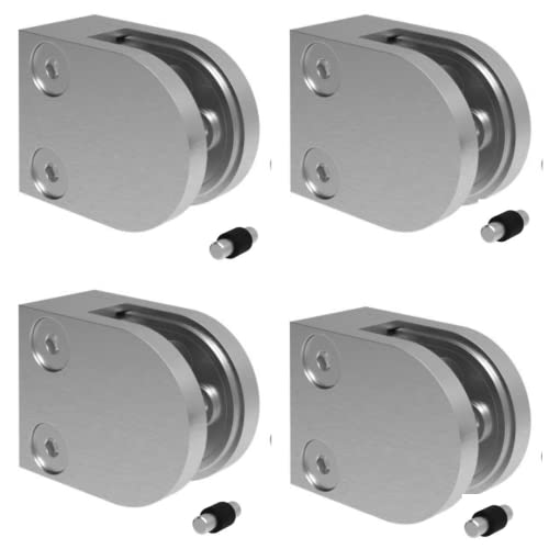 Sellon24® Glashalter 4 Stück Edelstahl Glasklemmen Klemmhalter für Geländer Balkon Rund V2A 40 x 50 x 26 mm + Gummieinlage Set MOD20 (Für Rohr 42,4 + Gummi 10,76 mm) von Sellon24