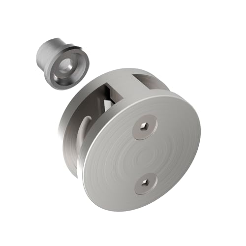 Sellon24® Glashalter Vorderseite Edelstahl rund Punkthalter flach Glas Klemme V2A Pfosten Front Glasklemme Geländer Glas Halterung Glashalterung Profil Halter (Halter in der Mitte flach / 8,76 mm) von Sellon24