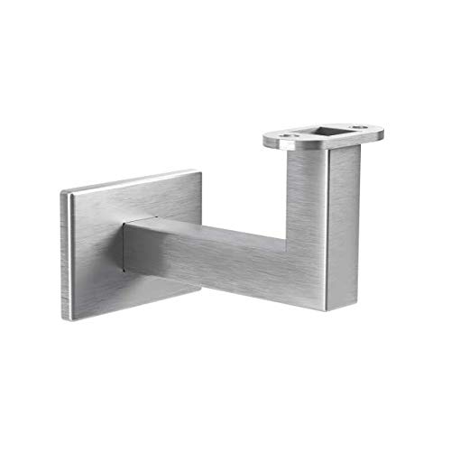 Sellon24® Handlaufhalter Halter Handlauf Wandhalter Handlaufstütz mit Loch für LED Holz Handlauf Inoxiert Edelstahl-Effekt Handlaufträger Eckigrohr für Geländer Holzhandlauf Silber von Sellon24