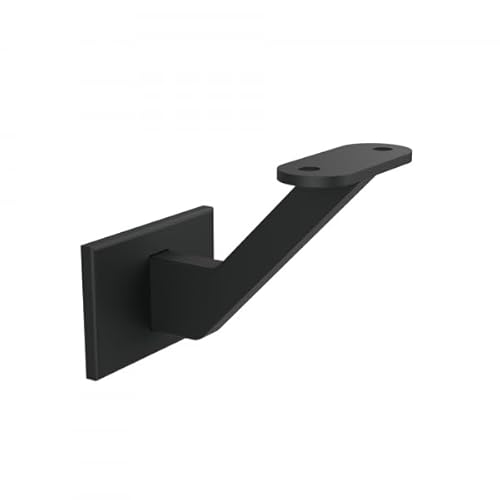 Sellon24® Handlaufhalter Handlaufträger Wand Holz RAL9005 Schwarz Stahl flach eckig von Sellon24