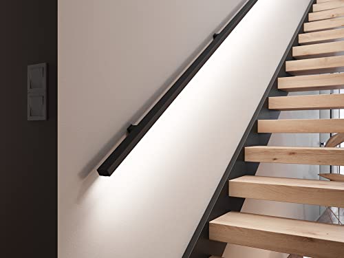 Sellon24® LED Handlauf Stahl Pulverbemalt Schwarz 25x45 SLIM Wandhandlauf Geländer Treppe (200 cm, SCHWARZ RAL9005) von Sellon24