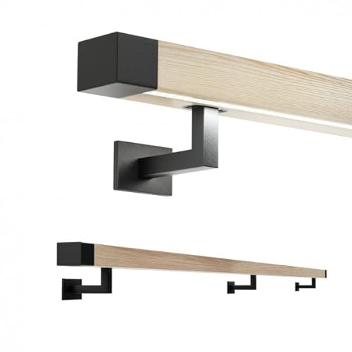 Sellon24® Led Holzhandlauf Handlauf mit Beleuchtung Eiche 50x40mm Echtholz geölt lackiert gebeizt SET (200 cm, Halterungen: Schwarz RAL9005 / Holz lackiert) von Sellon24