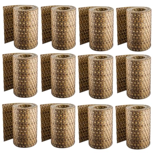 Sellon24® Rattan Sichtschutz-Streifen Rattanoptik Sichtschutz für Stabmattenzaun Flechtoptik 255 x 19 cm (RD08_Stroh_12 Stück) von Sellon24