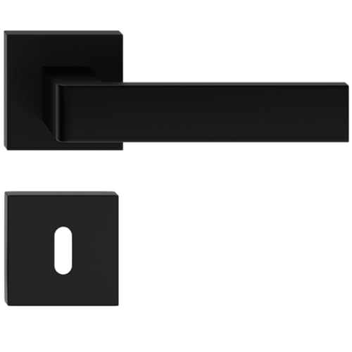 Sellon24® Türgriff Türklinke Schwarz 1 Paar Türbeschlag für Innentür Zimmertür, ALU Türdrücker, eckige Rosette RUMBA (BB - buntbart) von Sellon24