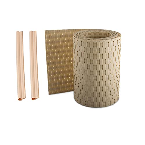 Sellon24 Sichtschutzstreifen Sichtschutz Rattan Doppelstabmatten mit Clips 19 x 255cm Zaunblende inkl. Befestigungsclips Stabmattenzaun 2,5m (RD18_beige) von Sellon24