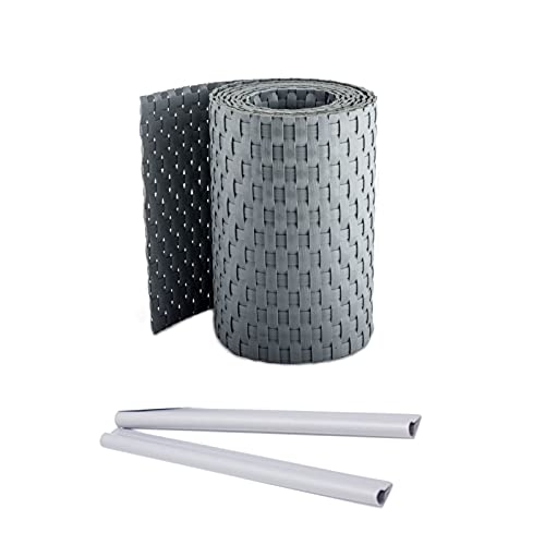 Sellon24 Sichtschutzstreifen Sichtschutz Rattan Doppelstabmatten mit Clips 19 x 255cm Zaunblende inkl. Befestigungsclips Stabmattenzaun 2,5m (Rd17_Silber_grau) von Sellon24