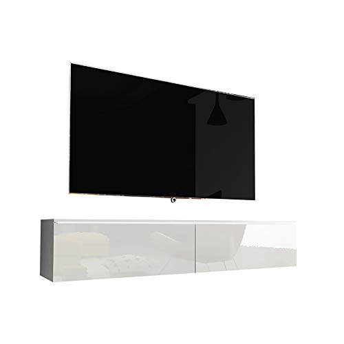 Selsey Kane – TV-Lowboard TV-Schrank hängend/stehend 140 cm (Weiß Matt/Weiß Hochglanz mit LED) von Selsey