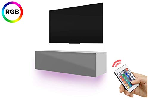 Selsey Skylara – Fernsehschrank / TV-Lowboard mit LED RGB Modern Hängend 140 cm (Weiß Matt / Grau Hochglanz) von Selsey