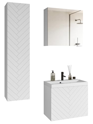 Selsey Badezimmermöbel Set Weiß - Waschbecken Set Komplett mit Spiegelschrank, Hängeschrank - Feuchtigkeitsresistente Laminierte Platte - Soft-Close Funktion - 90x131x35 cm von Selsey