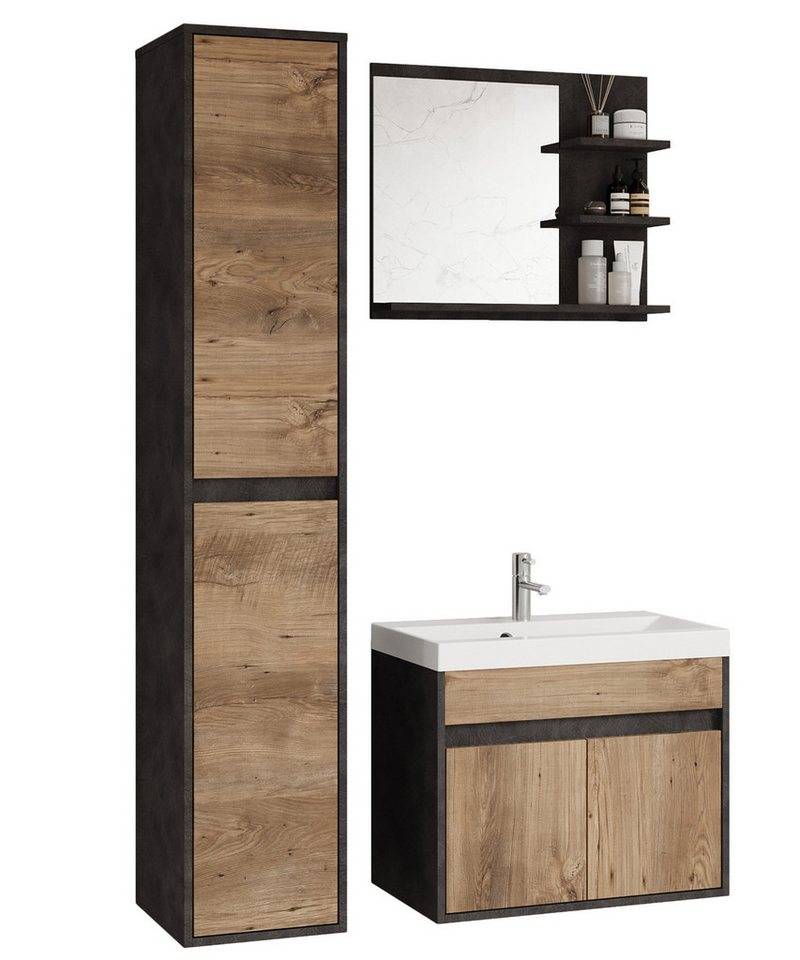 Selsey Badmöbel-Set LUANI, Badezimmermöbel-Set 4-teilig mit Waschtischunterschrank von Selsey