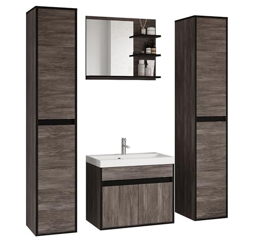 Selsey Badmöbel Set Schwarz, Luani XL Badezimmermöbel Set Mit Waschbecken, Waschtischunterschrank, Spiegelschrank & 2 Hochschränke, Wandmontage, Laminierte Platte, Modernes Design Selsey Badmöbel Set Schwarz, Luani XL Badezimmermöbel Set Mit Waschbecken, Waschtischunterschrank, Spiegelschrank & 2 Hochschränke, Wandmontage, Laminierte Platte, Modernes Design von Selsey