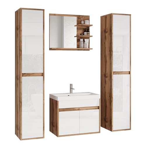 Selsey Badmöbel Set Weiß, Luani XL Badezimmermöbel Set Mit Waschbecken, Waschtischunterschrank, Spiegelschrank & 2 Hochschränke, Wandmontage, Laminierte Platte, Modernes Design Selsey Badmöbel Set Weiß, Luani XL Badezimmermöbel Set Mit Waschbecken, Waschtischunterschrank, Spiegelschrank & 2 Hochschränke, Wandmontage, Laminierte Platte, Modernes Design von Selsey