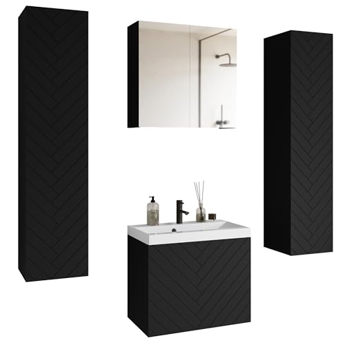Selsey Badmöbelset Nirdea XL - Badezimmermöbel Set Mit Waschbecken & Spiegelschrank - 121 cm Schwarz - 5-teilig - Soft-Close, Wandmontage - Feuchtigkeits-/Kratzfeste Laminierte/MDF-Platte Selsey Badmöbelset Nirdea XL - Badezimmermöbel Set Mit Waschbecken & Spiegelschrank - 121 cm Schwarz - 5-teilig - Soft-Close, Wandmontage - Feuchtigkeits-/Kratzfeste Laminierte/MDF-Platte von Selsey