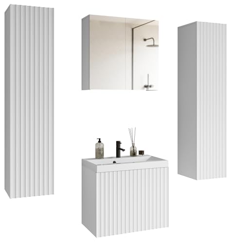 Selsey Badmöbelset Nirdea XL - Badezimmermöbel Set Mit Waschbecken & Spiegelschrank - 121 cm Weiß - 5-teilig - Soft-Close, Wandmontage - Feuchtigkeits-/Kratzfeste Laminierte/MDF-Platte Selsey Badmöbelset Nirdea XL - Badezimmermöbel Set Mit Waschbecken & Spiegelschrank - 121 cm Weiß - 5-teilig - Soft-Close, Wandmontage - Feuchtigkeits-/Kratzfeste Laminierte/MDF-Platte von Selsey