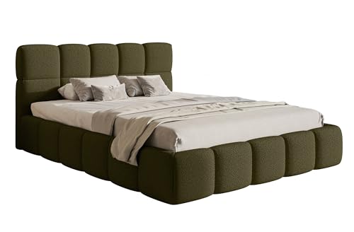 Selsey Bett Polsterbett 180 x 200 cm Boucle Gewebe Reißfest Cloudy Olivgrün von Selsey