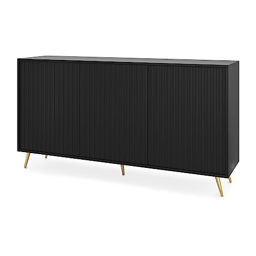 Selsey Bello - Kommode in Schwarz mit Lamellen, goldene Beine, 154 cm breit Selsey Bello - Kommode in Schwarz mit Lamellen, goldene Beine, 154 cm breit von Selsey