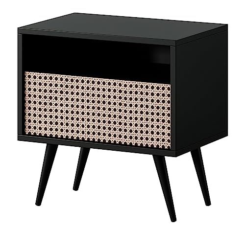 Selsey Nachttisch Beistellschrank Beistelltisch Nachtschrank Mit Schublade Und Fach Schwarz Beige Schwarze Beine Bello von Selsey