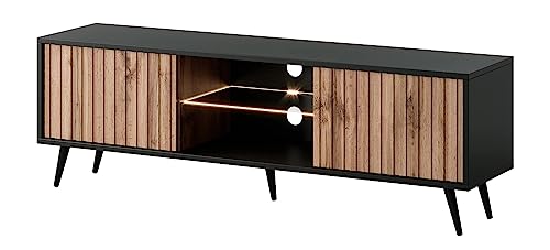 Selsey Bello - TV-Schrank / TV Lowboard in Schwarz und Wotan Eiche mit Lamellen - 135 cm breit von Selsey