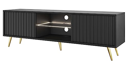 Selsey Bello - TV-Schrank / TV Lowboard in Schwarz mit Lamellen - 135 cm breit von Selsey