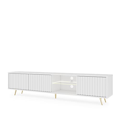 Selsey Bello-TV Lowboard weiß LED-Beleuchtung Lamellenfront goldene Füße, 175cm x 43,5 cm x 31,3 cm, 5903025890463 von Selsey