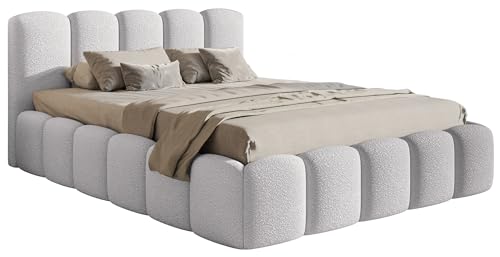 Selsey Bett 160 x 200 cm Polsterbett Schlafbett Mit Bettkasten Stauraum Metallgestell Kopfteil Boucle Cloudy II Hellgrau von Selsey
