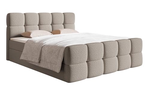 Selsey Bett Boxspringbett Doppelbett 180 x 200 cm Mit 2 Bettkasten Topper Matratzentopper Bonell Matratze Härtegrad H2 H3 Boucle Gewebe Reißfest Graubeige Cloudy von Selsey