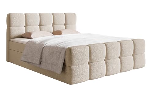 Selsey Bett Boxspringbett Doppelbett 180 x 200 cm Mit 2 Bettkasten Topper Matratzentopper Bonell Matratze Härtegrad H2 H3 Boucle Gewebe Reißfest Hellgrau Cloudy von Selsey
