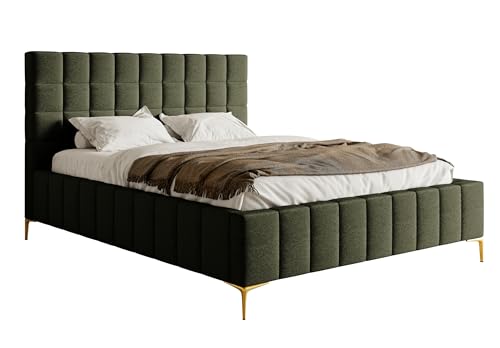 Selsey Bett Polsterbett Doppelbett 140 x 200 cm Mit Bettkasten Metallrahmen Goldene Beine Gasdruckfeder Schlafbett Chenille Olivengrün Szejlo Selsey Bett Polsterbett Doppelbett 140 x 200 cm Mit Bettkasten Metallrahmen Goldene Beine Gasdruckfeder Schlafbett Chenille Olivengrün Szejlo von Selsey