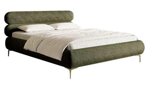 Selsey Bett Polsterbett Doppelbett 140 x 200 cm Mit Holzlattenrost Goldene Beine Schlafbett Chenille Olivengrün Roule von Selsey