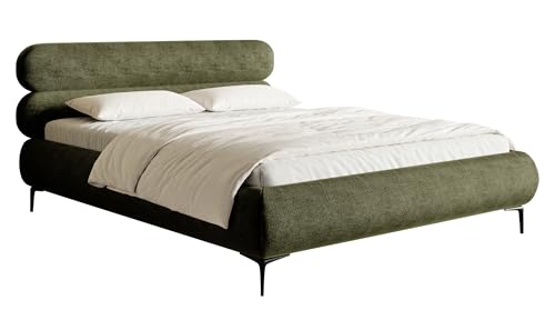 Selsey Bett Polsterbett Doppelbett 140 x 200 cm Mit Holzlattenrost Schwarze Beine Schlafbett Chenille Olivengrün Roule von Selsey