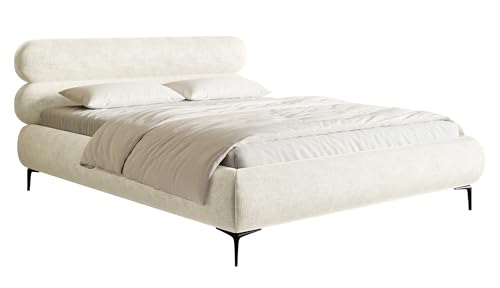 Selsey Bett Polsterbett Doppelbett 160 x 200 cm Mit Holzlattenrost Schwarze Beine Schlafbett Chenille Creme Roule von Selsey
