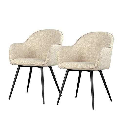 Selsey Bill – Polsterstuhl - 2er-Set, Esszimmerstuhl mit Armlehnen, Stahlbeinen und Stoffbezug, Sitzfläche 44 x 46 cm (Beige) von Selsey