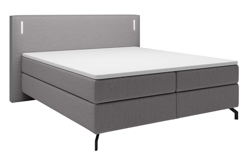 Selsey Boxspringbett 140 x 200 cm Bett Samtiges Polsterbett Mit Kopfteil Topper Bonell Matratze H3 LED Beleuchtung Grau Velvet Velours Lanco von Selsey