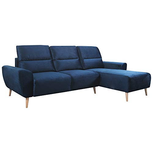 Selsey Briallen - Sofa in L-Form, Ecksofa mit Samtbezug, Schlaffunktion und Bettkasten, 262 cm breit (Dunkelblau, Ottomane rechts) von Selsey