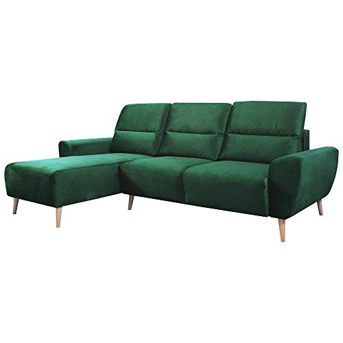 Selsey Briallen - Sofa in L-Form, Ecksofa mit Samtbezug, Schlaffunktion und Bettkasten, 262 cm breit (Dunkelgrün, Ottomane Links) von Selsey