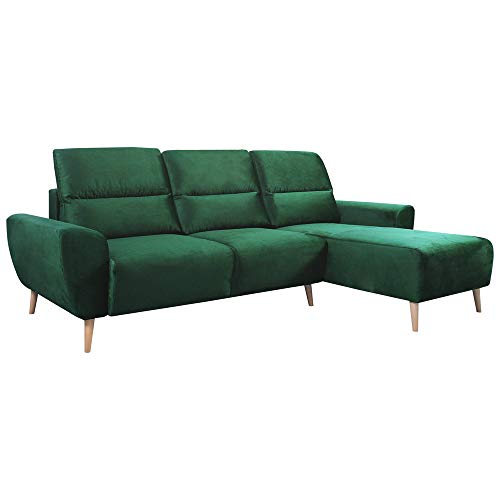 Selsey Briallen - Sofa in L-Form, Ecksofa mit Samtbezug, Schlaffunktion und Bettkasten, 262 cm breit (Dunkelgrün, Ottomane rechts) von Selsey