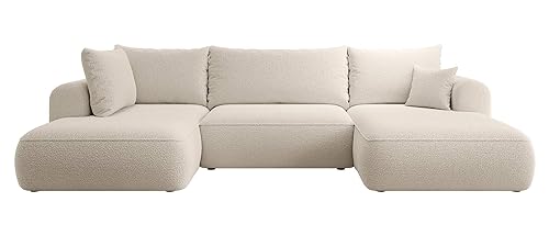 Selsey OVO - Wohnlandschaft U-Form-Sofa mit Schlaffunktion, Bettkasten, Ottomane links, Boucle Beige von Selsey