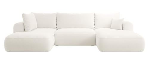 Selsey OVO - Wohnlandschaft U-Form-Sofa mit Schlaffunktion, Bettkasten, Ottomane links, Boucle Creme von Selsey