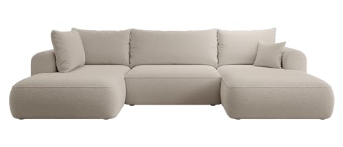 Selsey OVO - Wohnlandschaft U-Form-Sofa mit Schlaffunktion, Bettkasten, Ottomane links, Boucle Dunkelbeige von Selsey