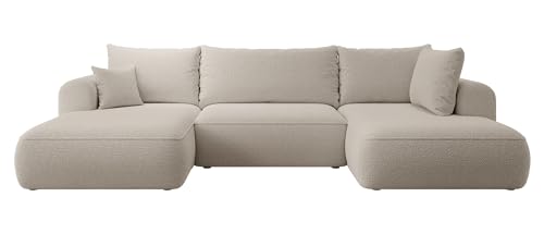 Selsey OVO - Wohnlandschaft U-Form-Sofa mit Schlaffunktion, Bettkasten, Ottomane rechts, Boucle Dunkelbeige von Selsey