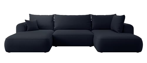 Selsey OVO - Wohnlandschaft U-Form-Sofa mit Schlaffunktion, Bettkasten, Ottomane rechts, Veloursbezug Dunkelblau von Selsey