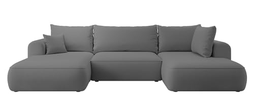 Selsey OVO - Wohnlandschaft U-Form-Sofa mit Schlaffunktion, Bettkasten, Ottomane rechts, Veloursbezug Dunkelgrau von Selsey