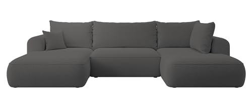 Selsey OVO - Wohnlandschaft U-Form-Sofa mit Schlaffunktion, Bettkasten, Ottomane rechts, Boucle Dunkelgrau von Selsey