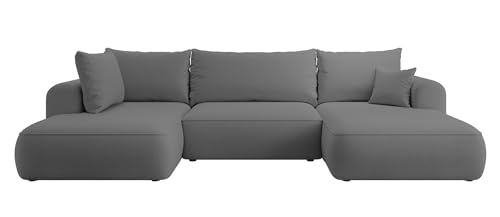 Selsey OVO - Wohnlandschaft U-Form-Sofa mit Schlaffunktion, Bettkasten, Ottomane links, Veloursbezug Dunkelgrau von Selsey