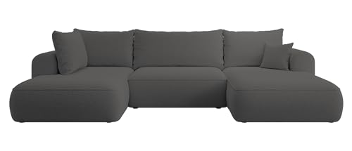 Selsey OVO - Wohnlandschaft U-Form-Sofa mit Schlaffunktion, Bettkasten, Ottomane links, Boucle Dunkelgrau von Selsey